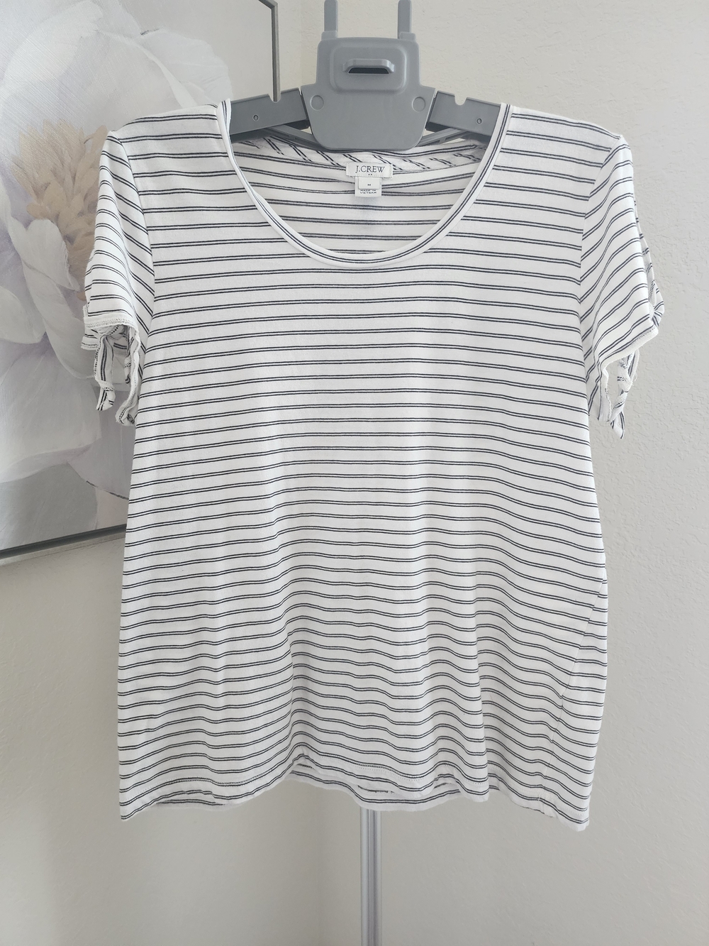 J. Crew White Striped Scoop Neck T-Shirt